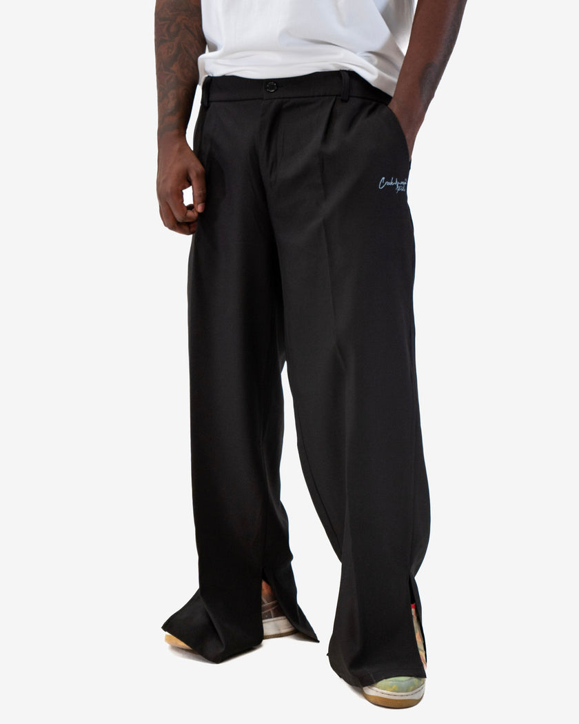 PANTALON HAUTE COUTURE EN POLYESTER IMPRIMÉ LOGO CREKMONGA PARIS, DEUX FENTES