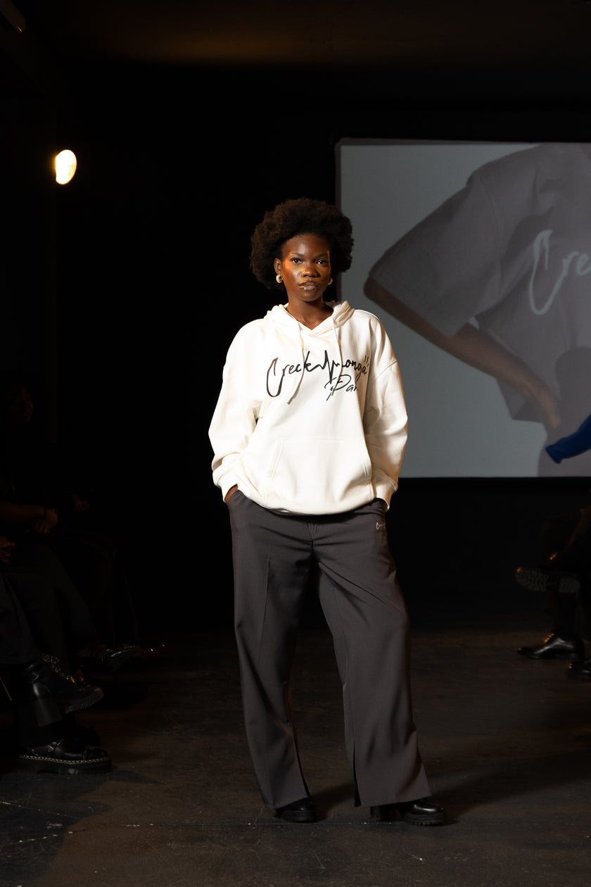 FELPA CON CAPPUCCIO OVERSIZE IN POLIESTERE STAMPATO CREKMONGA PARIS