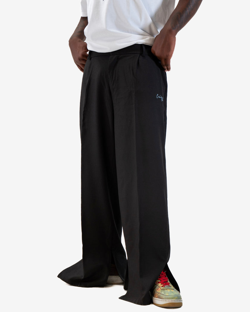 PANTALON HAUTE COUTURE EN POLYESTER IMPRIMÉ LOGO CREKMONGA PARIS, DEUX FENTES