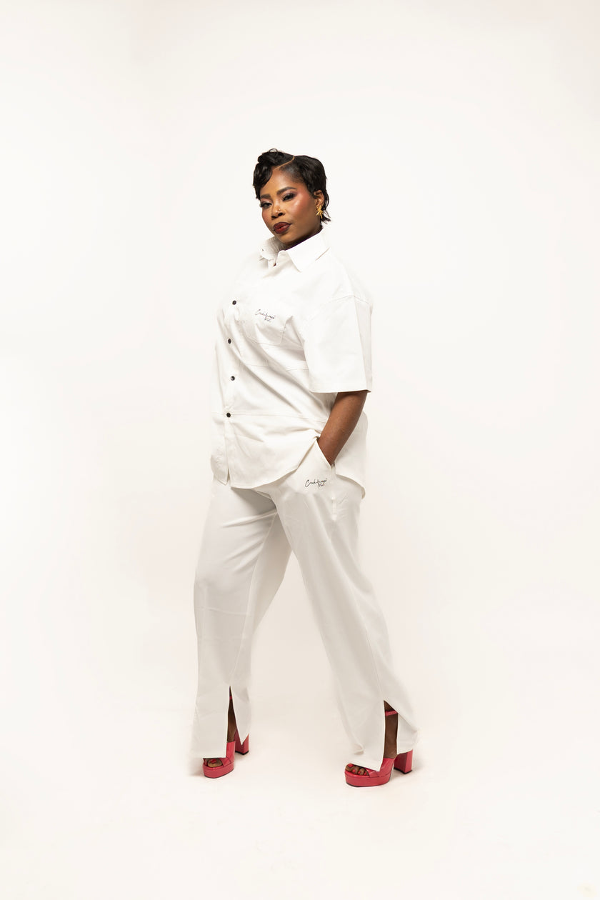 PANTALONI COUTURE IN POLIESTERE STAMPATO LOGO CREKMONGA PARIS