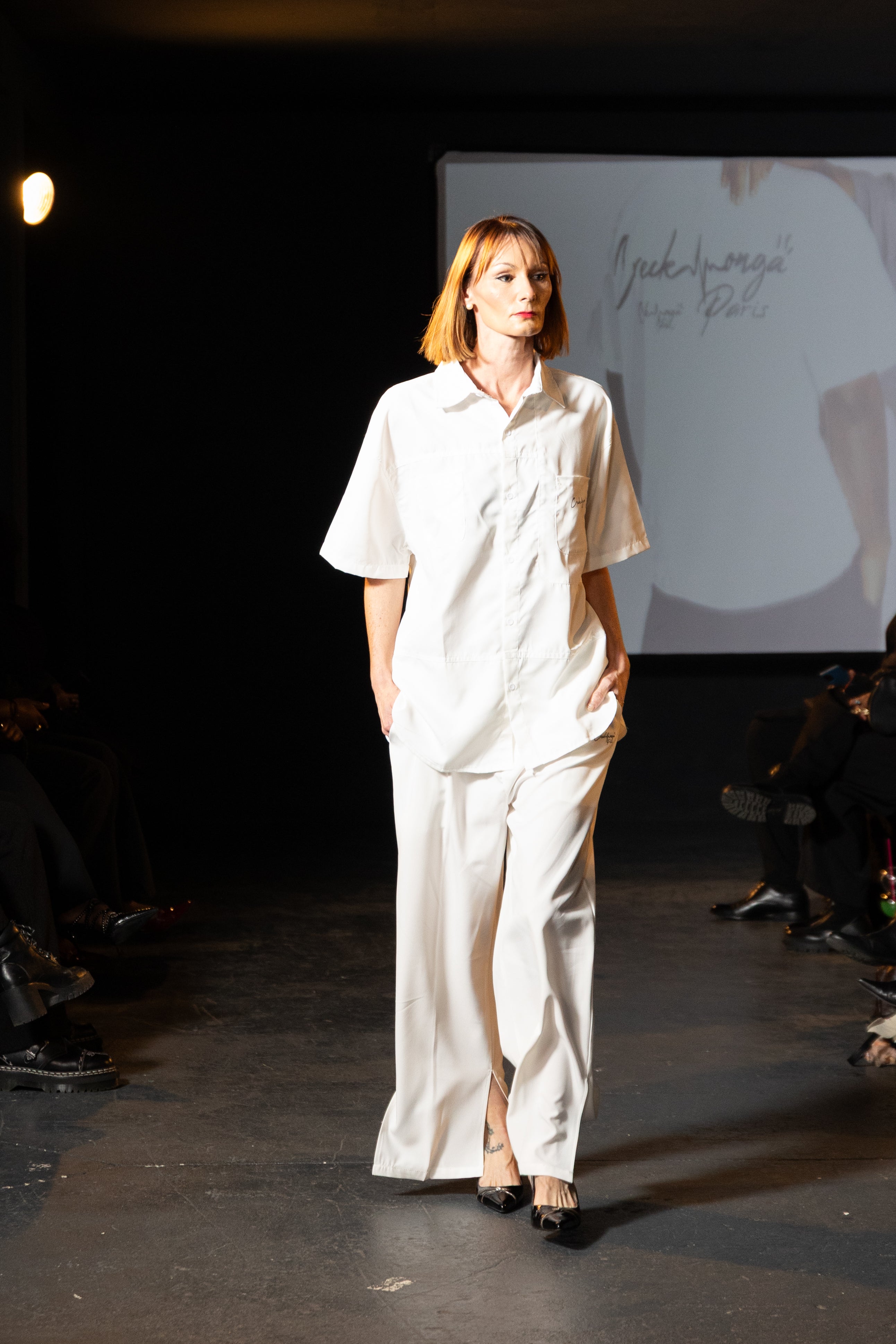 PANTALONI COUTURE IN POLIESTERE STAMPATO LOGO CREKMONGA PARIS