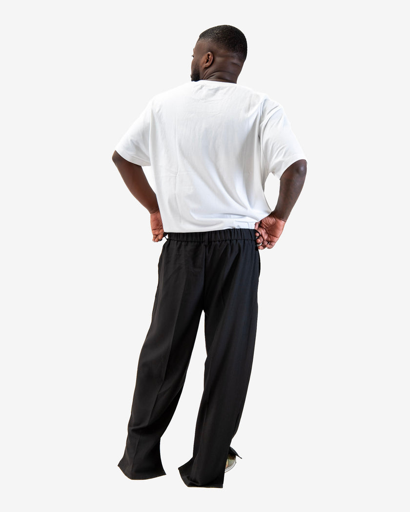 PANTALON HAUTE COUTURE EN POLYESTER IMPRIMÉ LOGO CREKMONGA PARIS, DEUX FENTES