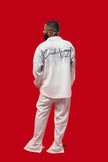 CHEMISE HAUTE COUTURE À MANCHES LONGUES, COUPE OVERSIZE, AVEC DEUX FENTES, EN POLYESTER ET COTON IMPRIMÉ – CREKMONGA PARIS – COLLECTION LIMITÉE